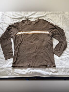 urban pipeline Brown Ribbed Long-Sleeve Crew with White and Gold Chest Stripes